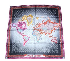 Louis Vuitton Scarf World map 86 CM Monogram Silk 34” Inch Gray Purple YA29 - £420.81 GBP