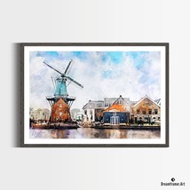 Premium Art Print &quot;Windmill De Adriaan&quot; in Watercolors, by Dreamframer Art - $38.95+