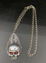 Skull Pendant Necklace Red Rhinestone Eyes Silver Tone Goth Jewelry 18” Cosplay - £11.38 GBP
