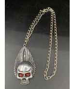 Skull Pendant Necklace Red Rhinestone Eyes Silver Tone Goth Jewelry 18” ... - £9.95 GBP