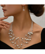 Women Pearl Crystal Beaded Drop Dangle Earrings Necklace Wedding Jewelry... - £15.69 GBP