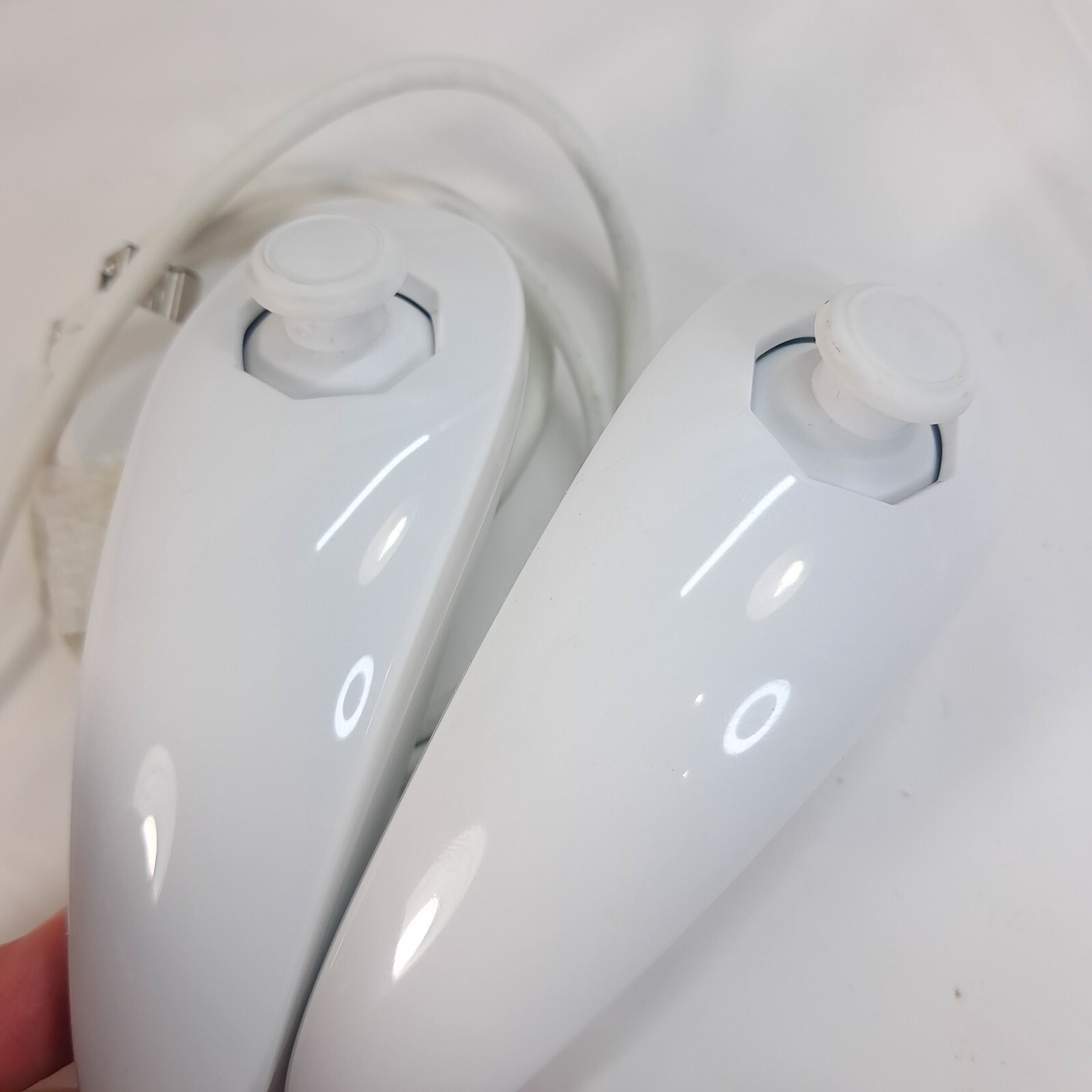 Nintendo Wii Nunchuck set 2 white RVL-004 genuine OEM remote controller lot - $25.00