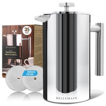 Bellemain French Press Coffee Maker Extra Filters Included, 35 oz, Stainless Ste - £43.49 GBP