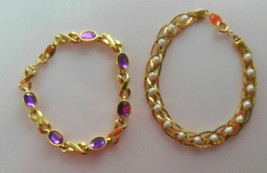 Two Avon Gold-tone Rhinestone &amp; Faux Pearl Bracelets - £22.91 GBP