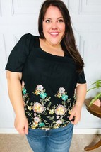 Glamorous Black Floral Embroidery &amp; Lace Smocked Top - $18.99