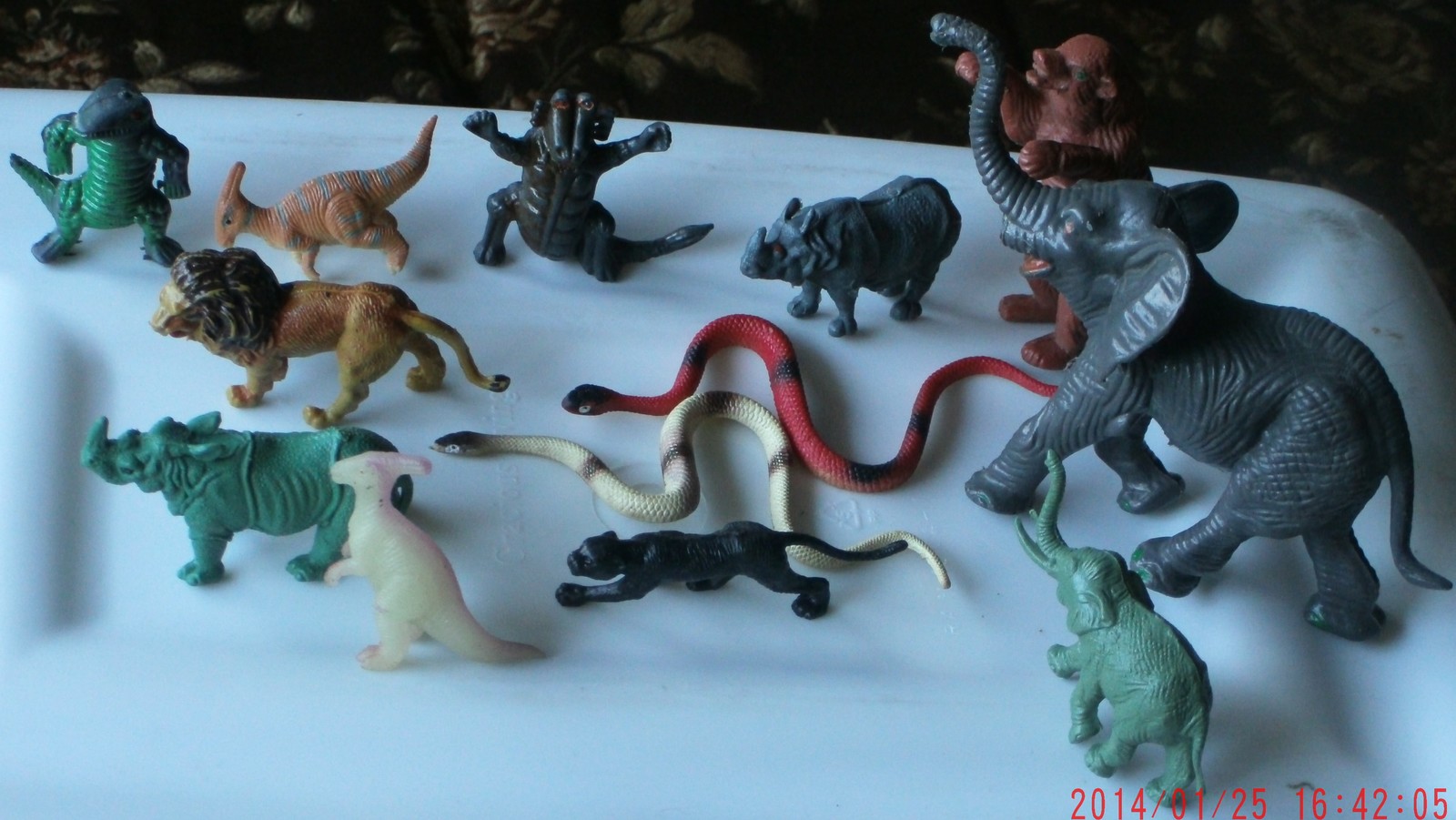 Primary image for 13 miniature Toy Plastic WILD Animals Elephant, Black Panther LION Rhino Snakes 