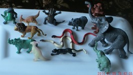 13 miniature Toy Plastic WILD Animals Elephant, Black Panther LION Rhino Snakes  - £10.27 GBP