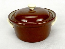 Ceramic Covered Baking Dish, Brown Glaze, Finger Handles, White Inside &amp;... - £15.66 GBP