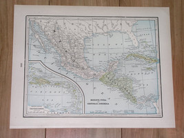 1896 Original Antique Map Of Mexico Central America Caribb EAN Puerto Rico - £21.54 GBP