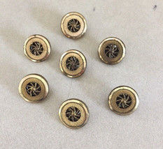 Lot 7 Vintage Mid Century Pinwheel Textured Brass Metal Shank Buttons 1.5cm - £14.87 GBP
