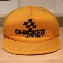 Vintage Yellow Checker Auto Parts Trucker Baseball Hat Cap Adjustable Sn... - £11.29 GBP
