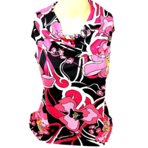 Angel Made in Heaven Top Size 12/14 Pink White Blk Blouse Sleeveless Wide Collar - £7.78 GBP