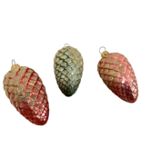 Christmas Glittered Pine Cones Set Of 3 Vintage Mercury Glass Pink &amp; Blu... - $20.00