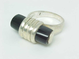 BLACK ONYX Domed Vintage STERLING Silver RING - Size 5 1/2 - $80.00