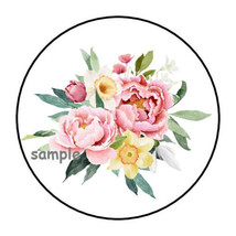30 Pretty Floral Bouquet Envelope Seals Labels Stickers 1.5&quot; Round Roses Summer - £6.01 GBP