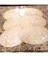 Vintage Capiz Shell Placemats set 6 Cork Backed Oval Gold Rim Mother Of ... - $90.00