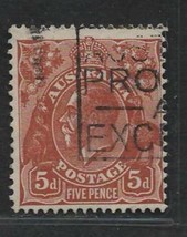 AUSTRALIA 1930 Fine Used Stamp 5p King George V Scott # 75  Perf.12 1/2 CV14.00$ - £0.75 GBP