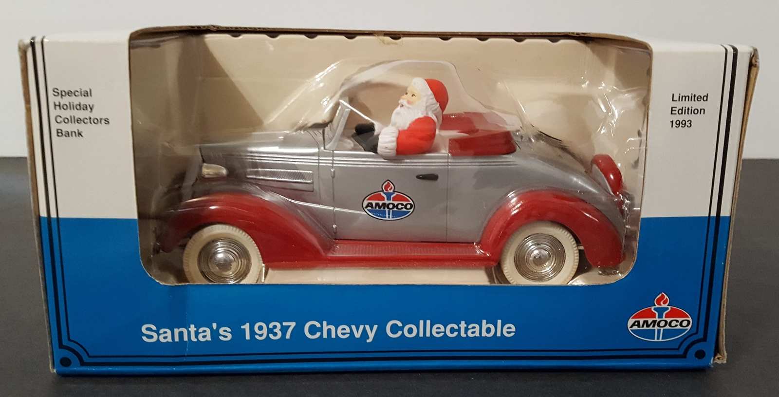NEW Vintage Amoco Santa's 1937 Chevy Convertible Die cast Metal Bank with Key - $33.99