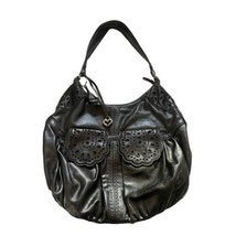 Brighton Large Black Leather Hobo Purse with Front Pockets, Lace Detail,... - $149.59