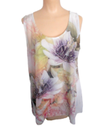 Sparkle Floral Sleeveless Blouse Tank Semi-Sheer Overlay Top BRITTANY BL... - $16.98 CAD