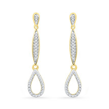 10k Yellow Gold Womens Round Diamond Slender Teardrop Dangle Earrings 1/... - £233.77 GBP