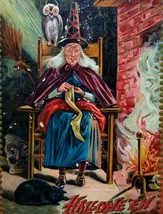 Halloween Postcard Witch Black Cat Owl Fireplace Spooks Tuck Original Se... - £53.99 GBP