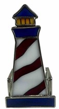 Stained Glass Lighthouse Votive Candle Holder Sailboat Blue White Nautic... - $11.73