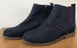 Hush Puppies Navy Blue Suede Leather Studded Side Zip Ankle Chelsea Boots 7 38 - £31.96 GBP