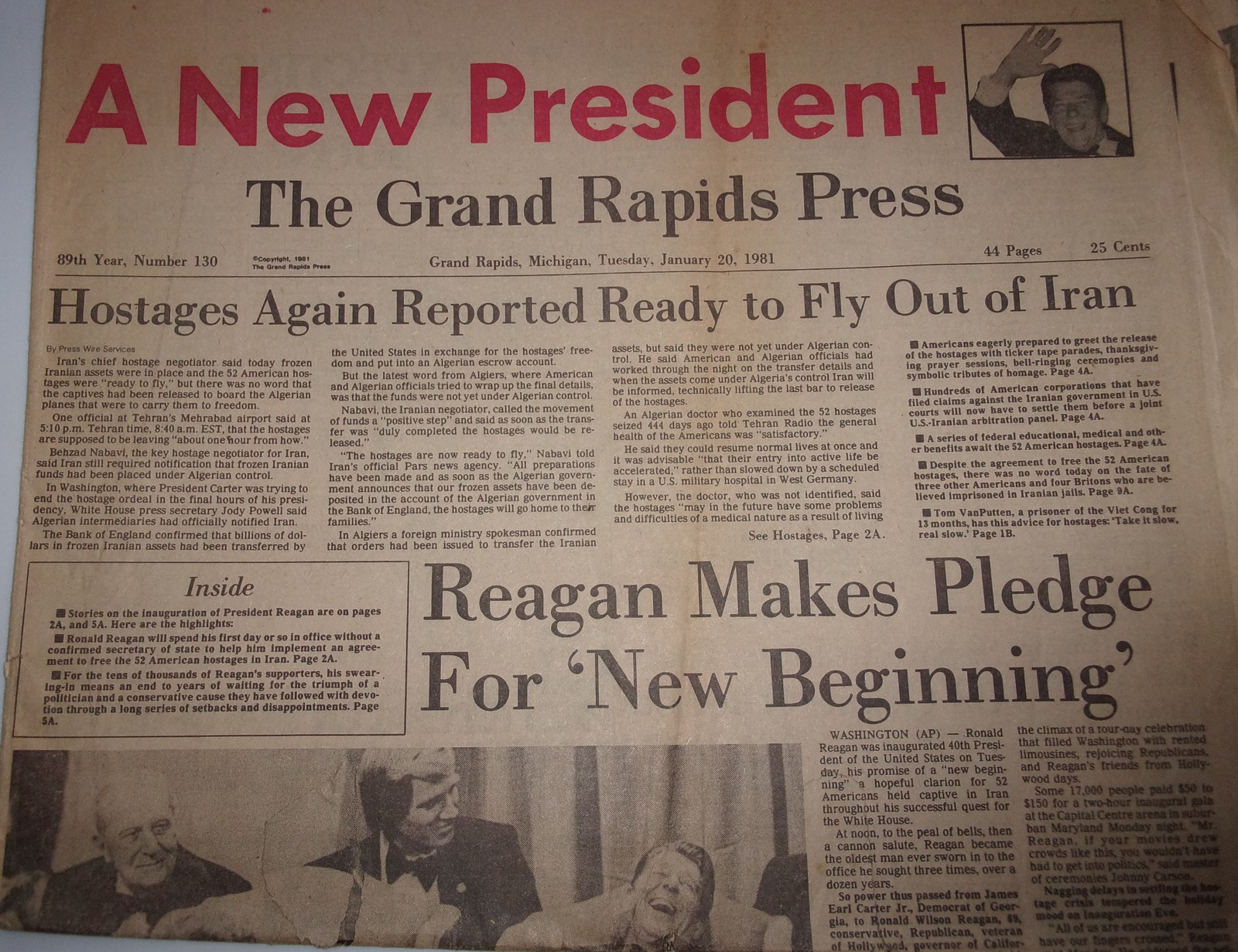 Vintage Grand Rapids Press MI A New President Reagen Jan 1981 - $2.99