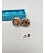 Vtg Silver Square Rhinetone Earrings Amber Color Stone - $204.65 MXN