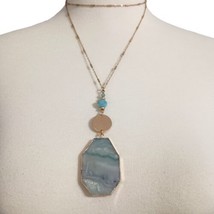 Geode Agate Quartz Slice Necklace Pendant Gold Tone Dipped Gilt Crystal ... - $19.79
