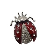 Vintage Silver Red Ladybug Insect w Clear Rhinestones Brooch Pin - $18.22