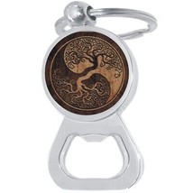 Yin Yang Tree Roots Bottle Opener Keychain - Metal Beer Bar Tool Key Ring - £8.66 GBP