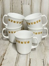 5 Vtg Corelle Golden Butterfly Coffee Cup Mug D Handle Milk Glass Corelle Gold - £21.58 GBP