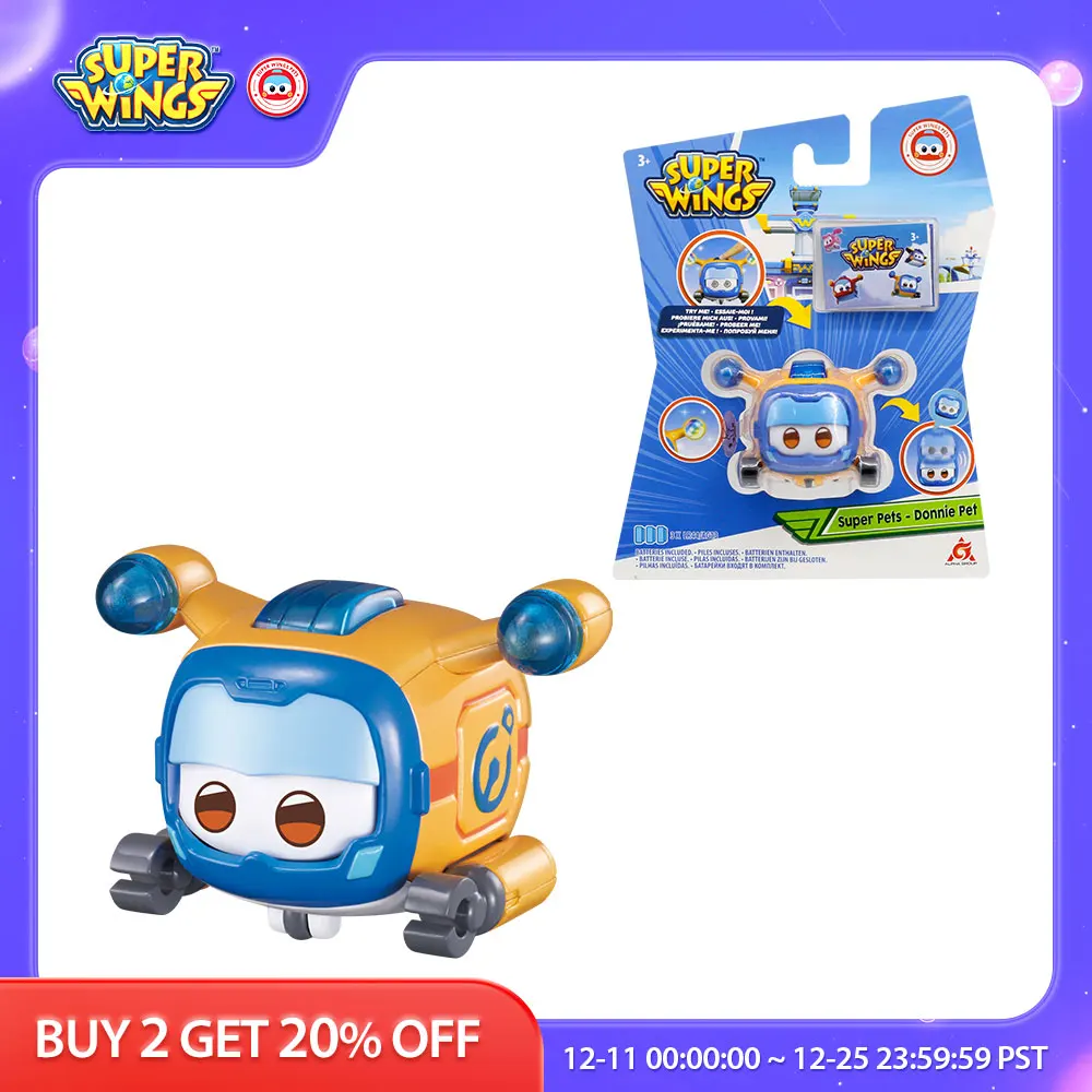 Super Wings Super Pet Donnie Press Top to Change Emotion Kid Stackable Toys With - £16.90 GBP