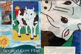Flyin&#39; High Flags Spotted Cow Flag Black White Cow 28&quot;X40&quot; Farm Decorative Nylon - £3.84 GBP