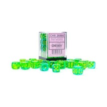 d6 Cube 12mm Gemini Translucent Green-Teal with Yellow (36) - £13.31 GBP