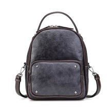 Vintage Bag Leather Women Small Backpack 2022 New Leisure Nature Cowhide Large C - £113.52 GBP