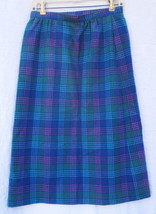 Vintage Size 12 Pendleton Pure Virgin Wool Plaid Skirt Bright Blue and Purple - £22.41 GBP