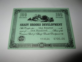 1964 Stocks & Bonds 3M Bookshelf Board Game Piece: Shady Brooks Dev. 100 Shares - $1.00