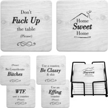 Funny Coasters For Drinks Absorbent With Holder - 6 Pcs.Novelty, Holiday Party. - £25.68 GBP
