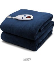 Biddeford Microplush Electric Heated Warming Throw Blanket Navy Blue - £45.55 GBP