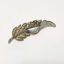 Leaf Sections Rhinestones Faux Pearls Silver  Gold Tone Pin Brooch 3.5&quot; ... - £18.82 GBP