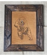 Vintage Framed Wild Bear Leather Drawing Art Rustic Primitive Man Cave A... - £62.72 GBP