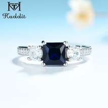Kuoit Sapphire Gemstone Set Ring for Women SQ Blue stone Solid 925 Sterling Silv - £24.42 GBP