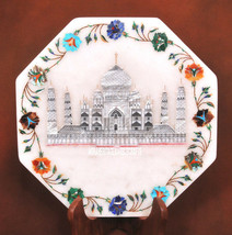 12&#39;&#39; Marble Inlaid Taj Mahal Tiles/Plate Pietradura Floral Kitchen Decor... - £238.66 GBP
