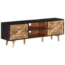 TV Cabinet Natural wood, Black Rough Mango Wood, Solid Acacia Wood - $4,321.45 MXN