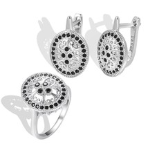 Luxury Ethnic Bride Ring Earring Jewelry Sets Tibetan Silver Natural Zircon Holl - £11.45 GBP