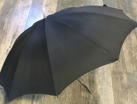 Rare Vintage Saks Fifth Avenue Black Umbrella  Metal Engraved Handle - $146.99