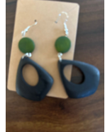Simple Double  Drop Wooden Trendy Earrings 2 Color - GREEN and  BLACK 2 ... - $10.88